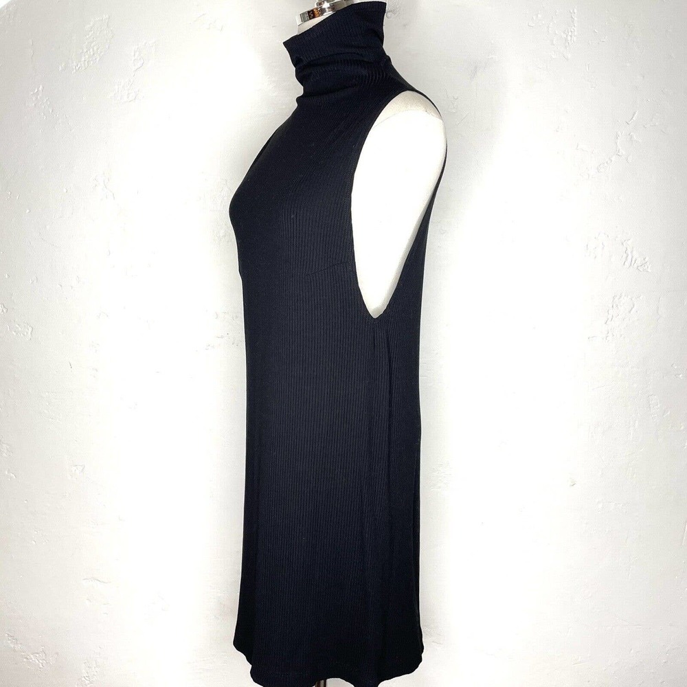 Reformation Cali Dress Womens Large Black Rubbed Mock Neck Sleeveless Mini Dress